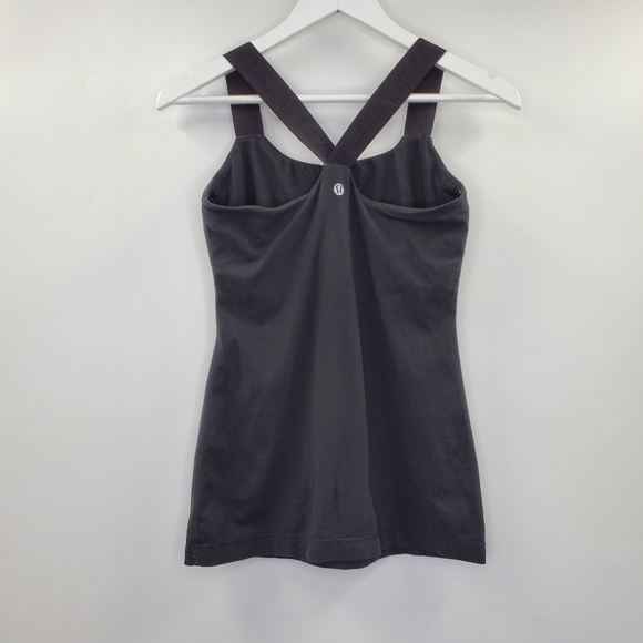 Lululemon Black Racerback Tank Top Built-in Bra Logo Graphic Straps - Picture 6 of 7